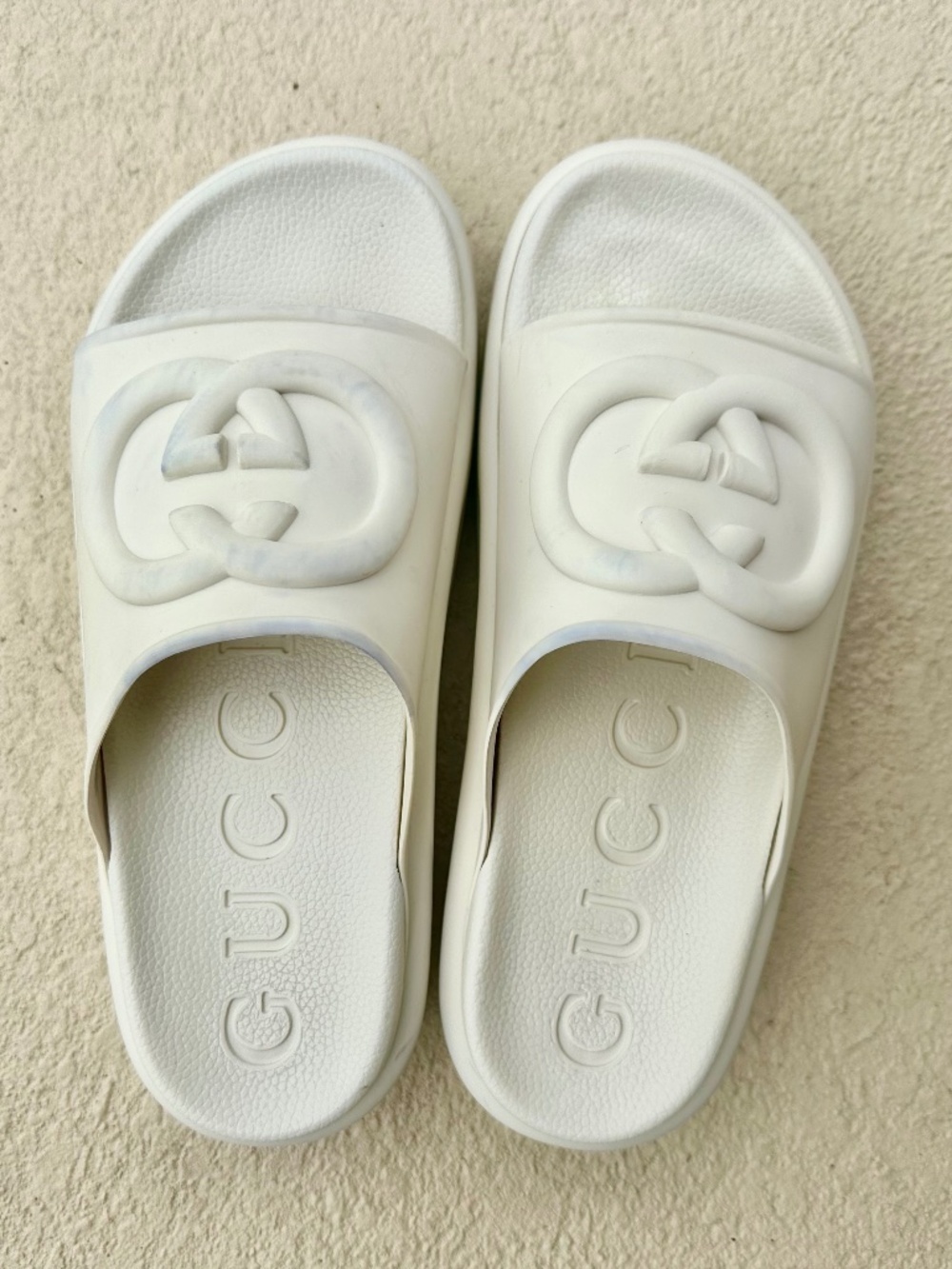 Gucci Interlocking G Logo Platform Rubber Sandals, Size 7
